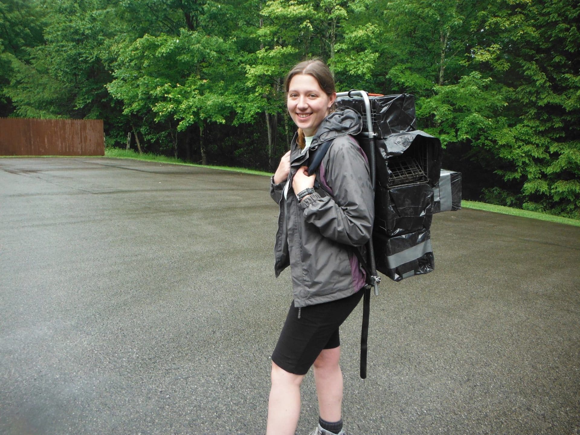 volunteer getting ready to go monitor flying squirrels