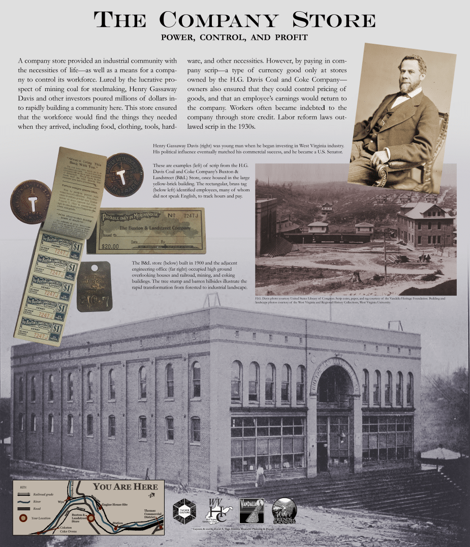 sign explaining the history of the Buxton and Landstreet company store