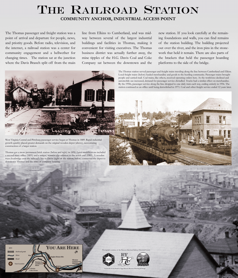 sign explaining the history of the railroad station near Thomas